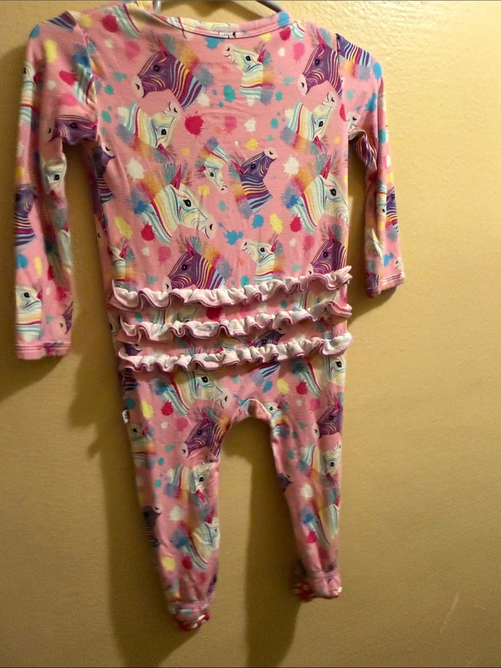 Pink Unicorn Zip-Front Footed One-Piece for Kids